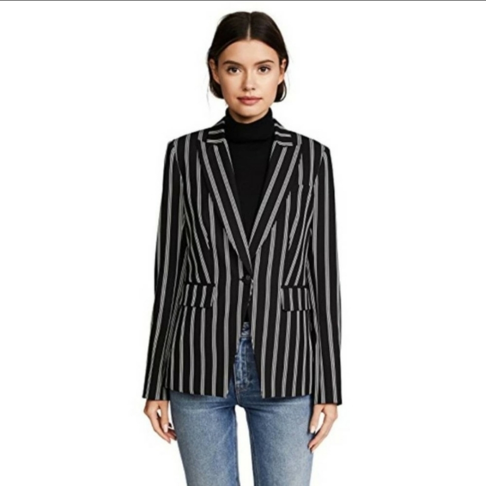 Veronica Beard Petra One-Button Jacket  Black and White Striped Size 6